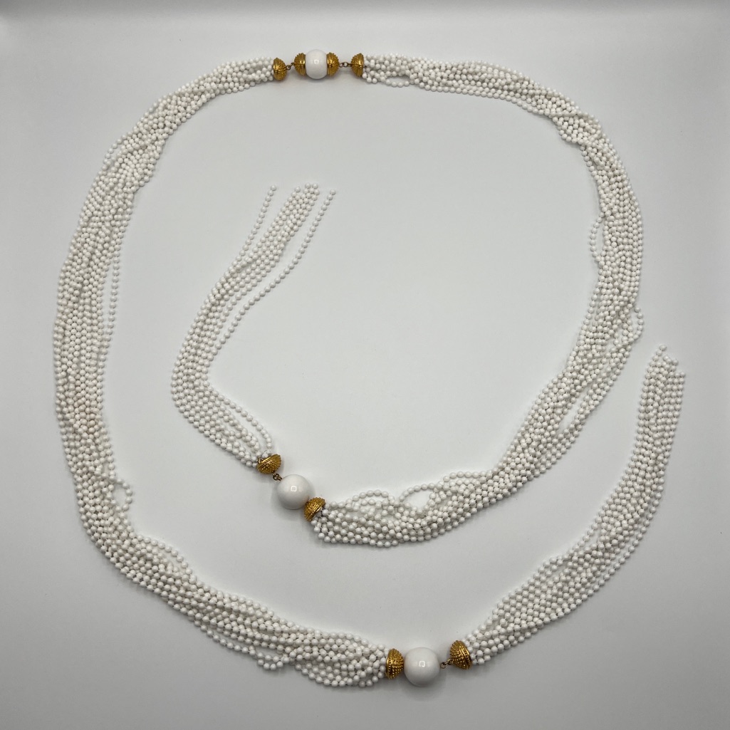 White Beaded Drape Necklace